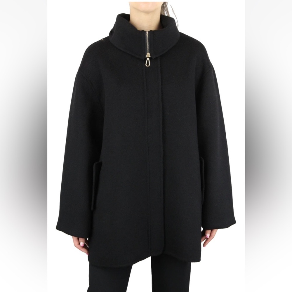 SANDRO Paris Lukas Coat Women's Wool Full Zip Pockets High Neck Black